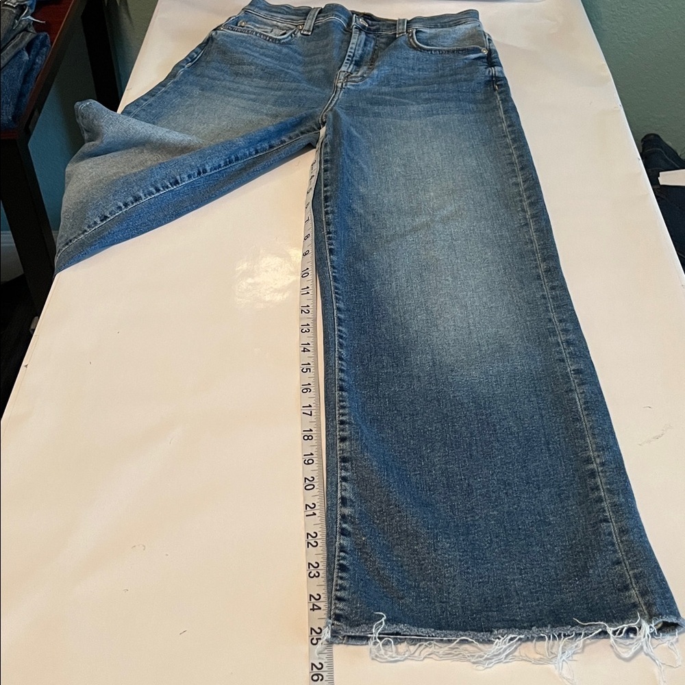 7 For All Mankind Women's Wide Leg Flare Jeans in Medium Blue - Picture 7 of 16